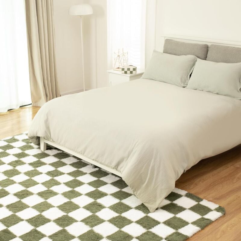 Tapis Salon Shaggy 160 x 230 cm Descente de lit Poils Longs Doux pour Salon Chambre Canapé Moelleux Chambre Blanc Vert - 3