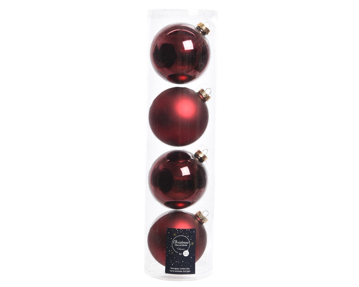 Boules en verre pour sapin de Noël rouge foncé / 4 boules Ø 10 cm - 5