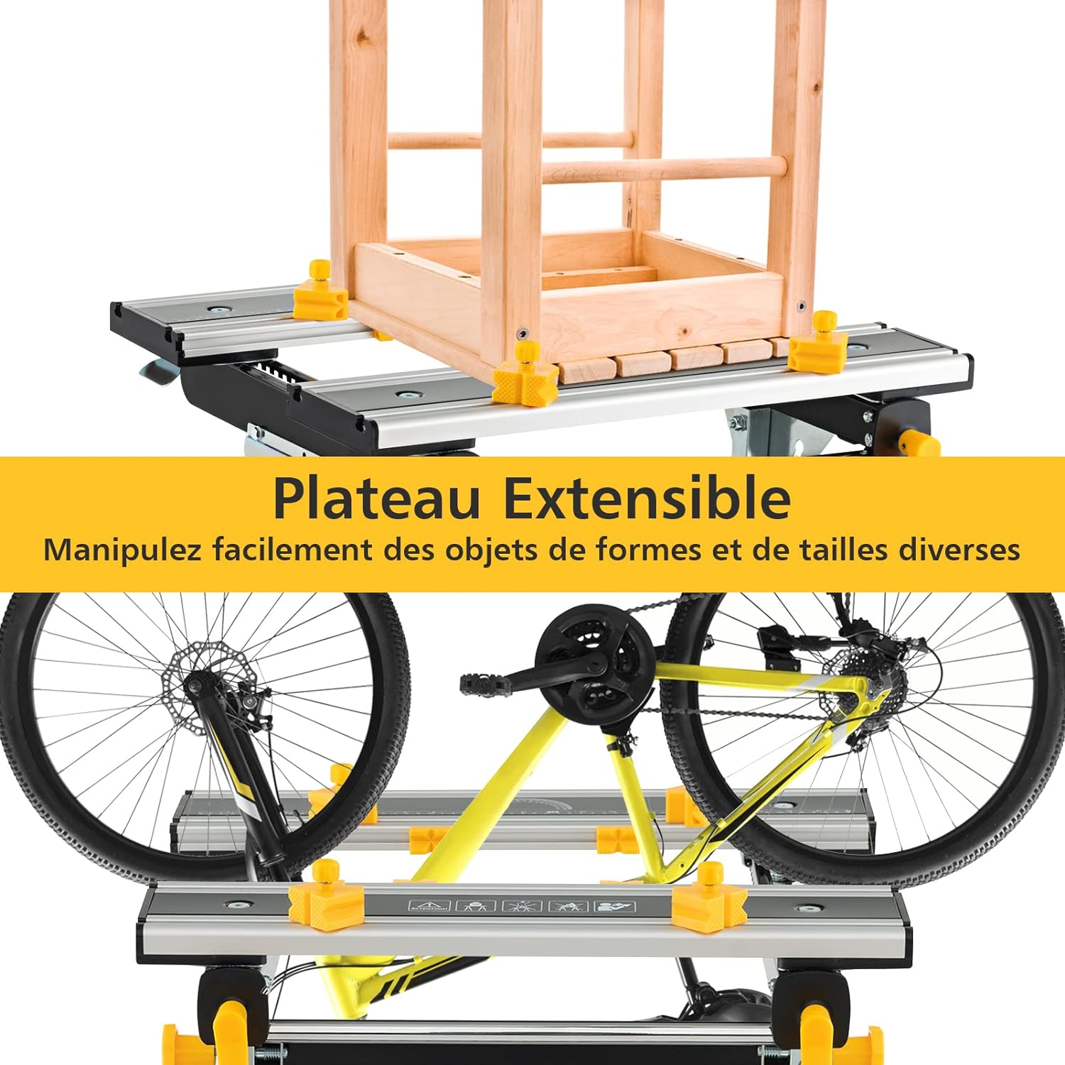 Établi Pliable avec Plate-Forme Inclinable 7 Hauteurs réglables, Support de Scie Garage Cadre en Alu avec 2 Poignées de Serrage - 9