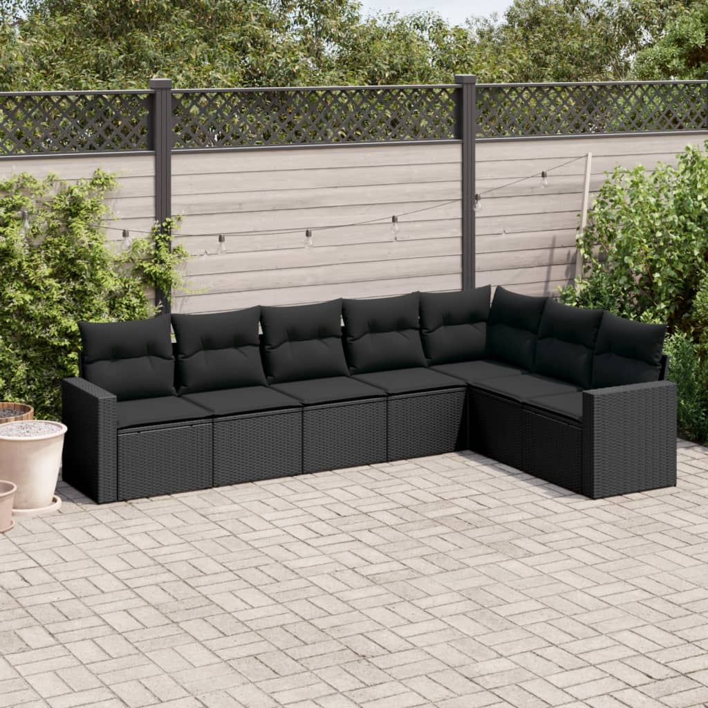Zestaw mebli ogrodowych vidaXL 7 szt. czarny plecionka poduszki zdejmowane