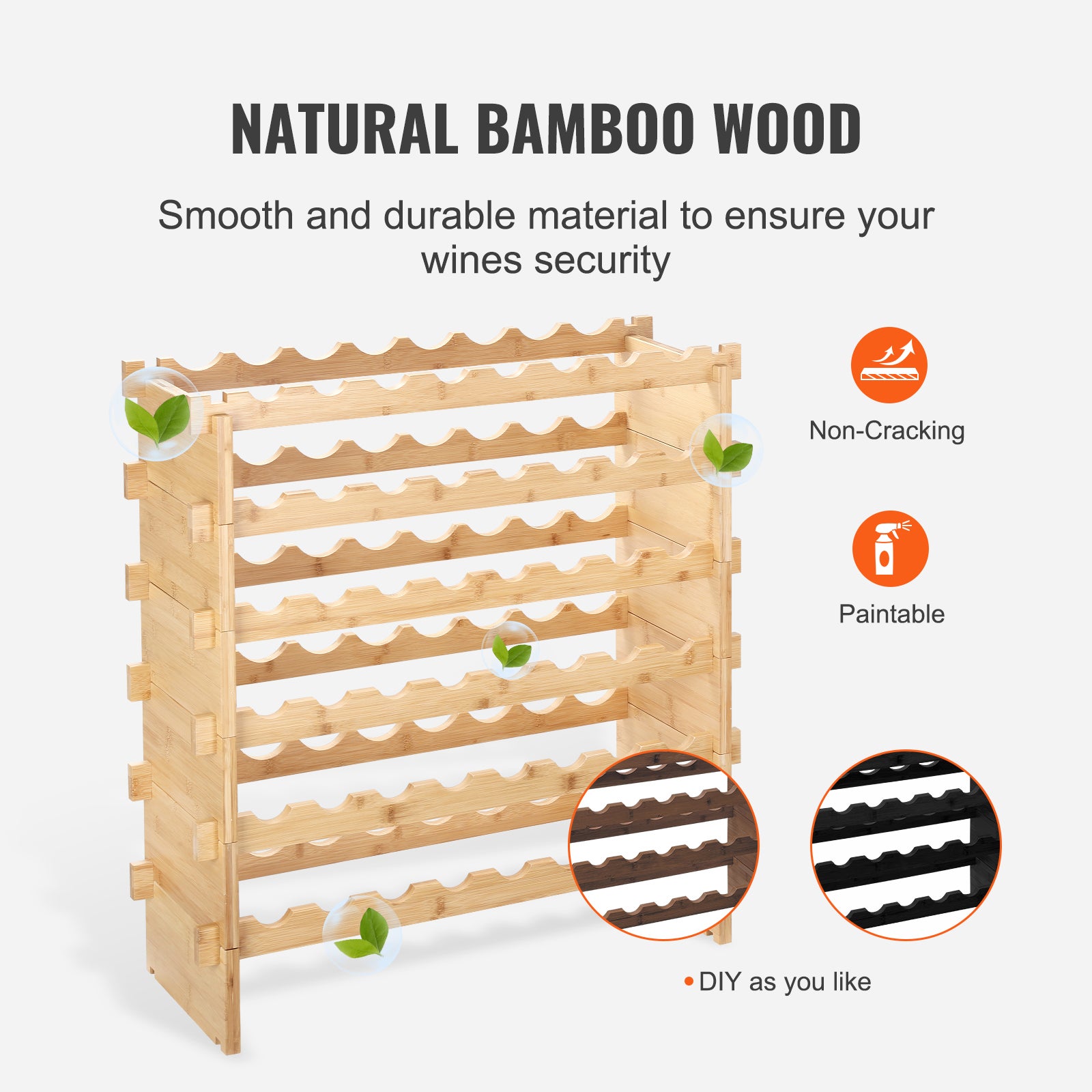 Botellero Modular Apilable SucceBuy, de Bambú, 6 Niveles para 48 Botellas, Estante de Presentación Elegante y Estable - 8