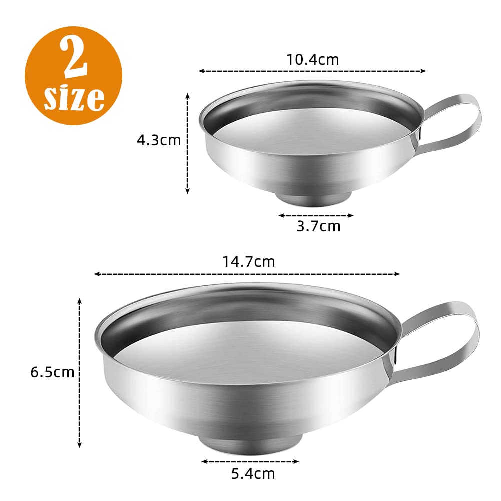 2 Imbuti In Acciaio Inox Per Marmellate E Liquidi - Imbuto A Bocca Larga Per Cucina, Facile Da Pulire E Appendere