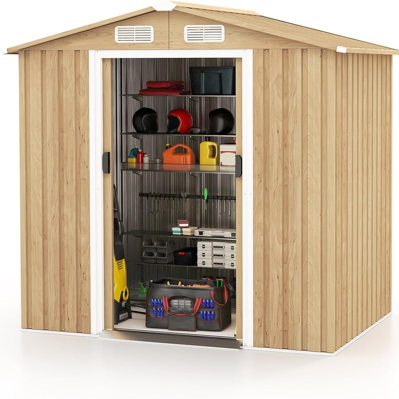 Szopa Ogrodowa 2,34 m² ze Stali Galwanizowanej, Odporna na UV, Zewnętrzna Szopa 4,36 m³ z Drzwiami Przesuwnymi, 4 Otworów Wentylacyjnych