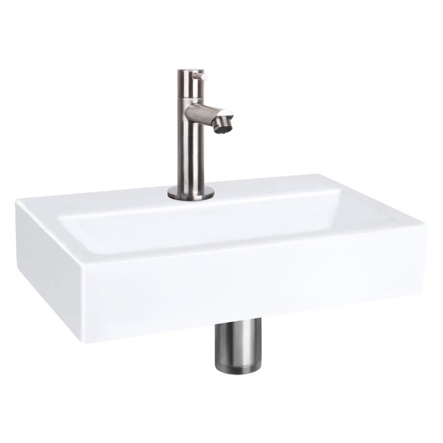 Differnz lavabo compact en céramique 38x7x24cm 1 trou de robinetterie blanc - 3