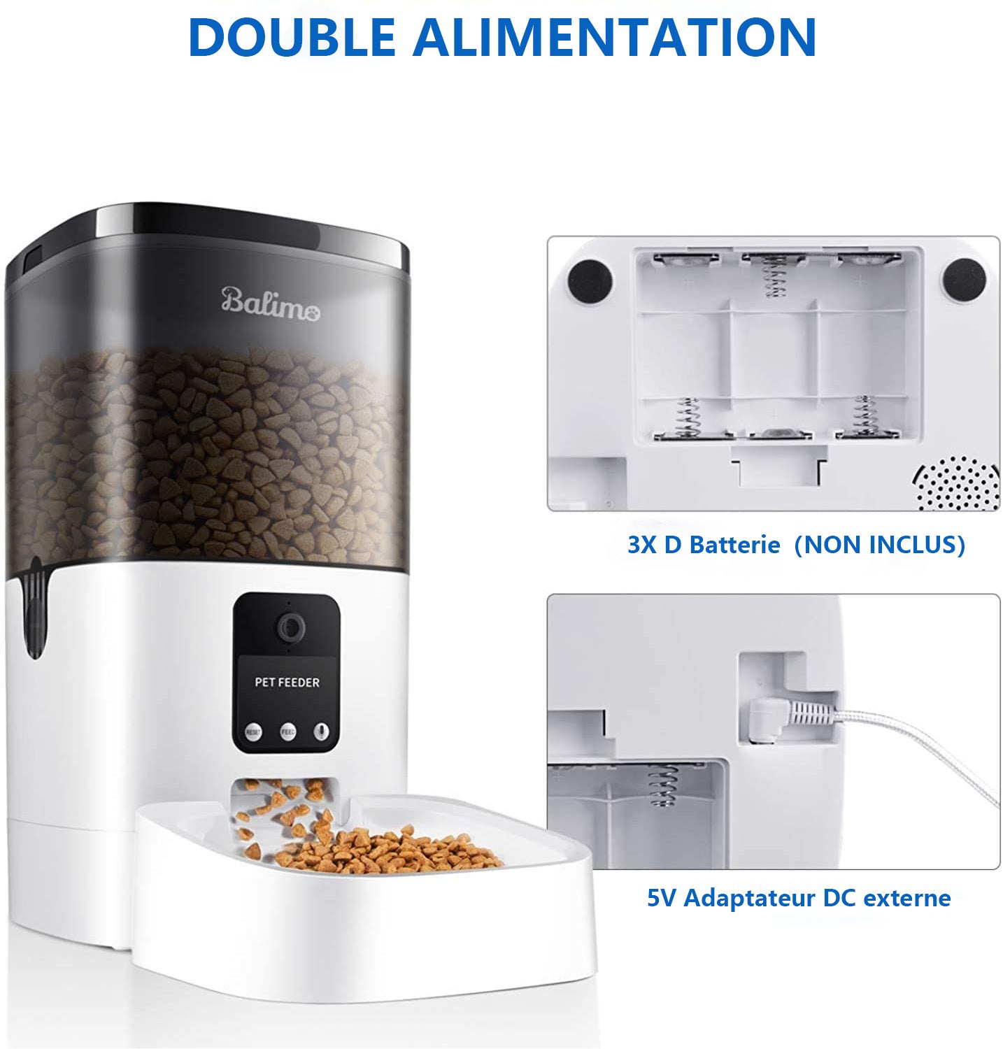 Balimo Dispenser automatico di cibo da 4 litri per cani/gatti con webcam WiFi 2.4G, controllo APP, fotocamera HD 1080p, registrazione vocale - 6