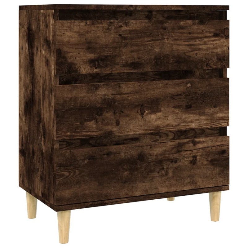 Credenza Rovere Fumo 60x35x70 Cm In Legno Multistrato - 4 Scomparti E 2 Ante, Con Piedini In Eucalipto