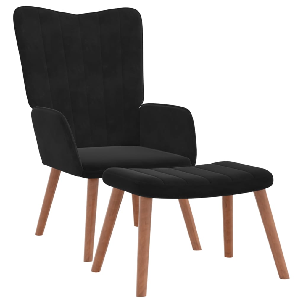 Sillón de relax | silla de relax | silla de relajación con taburete terciopelo negro cfw134195