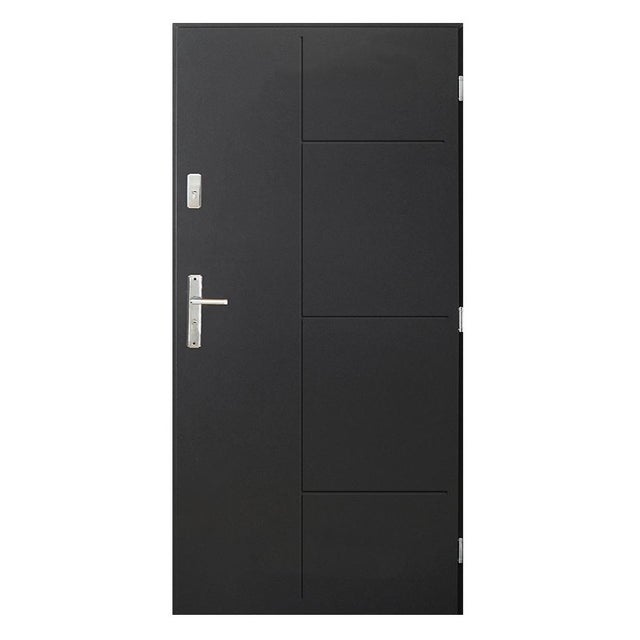 Porta de entrada SWING 90 cm em aço inoxidável - Cor: Antracite - Com Puxador e fechadura - Abertura à direita