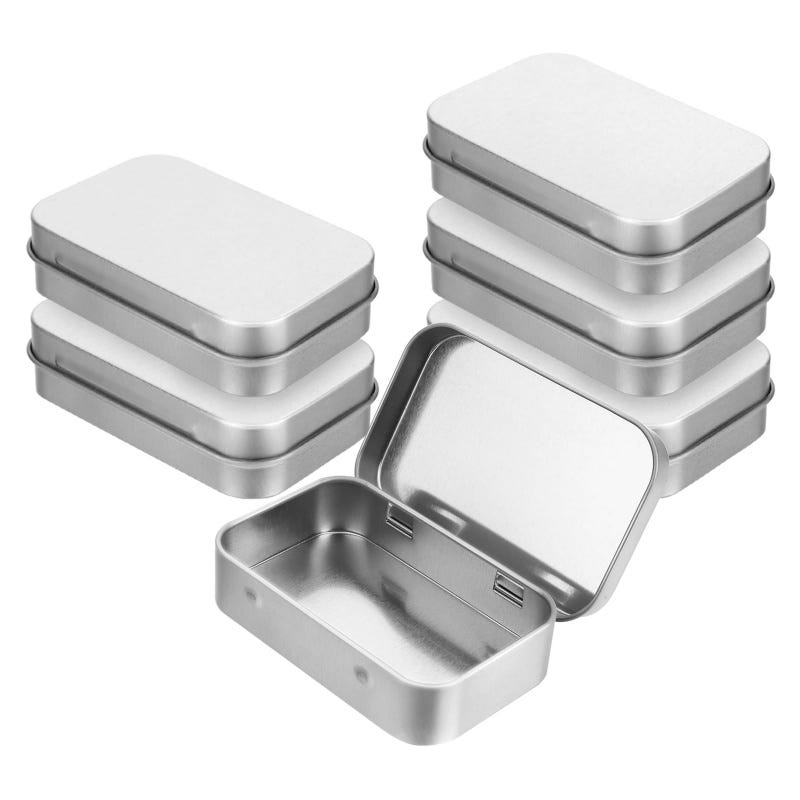 Small Rectangular Metal Box Three empty silver rectangular metal boxes with lids, mini portable ...