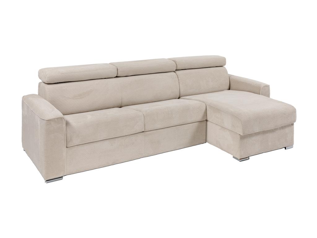 Kanapa narożna dwustronna rozkładana typu express z beżowego sztruksu - Miejsce do spania z szerokimi listewkami 140 cm - Materac 18 cm - VIZIR