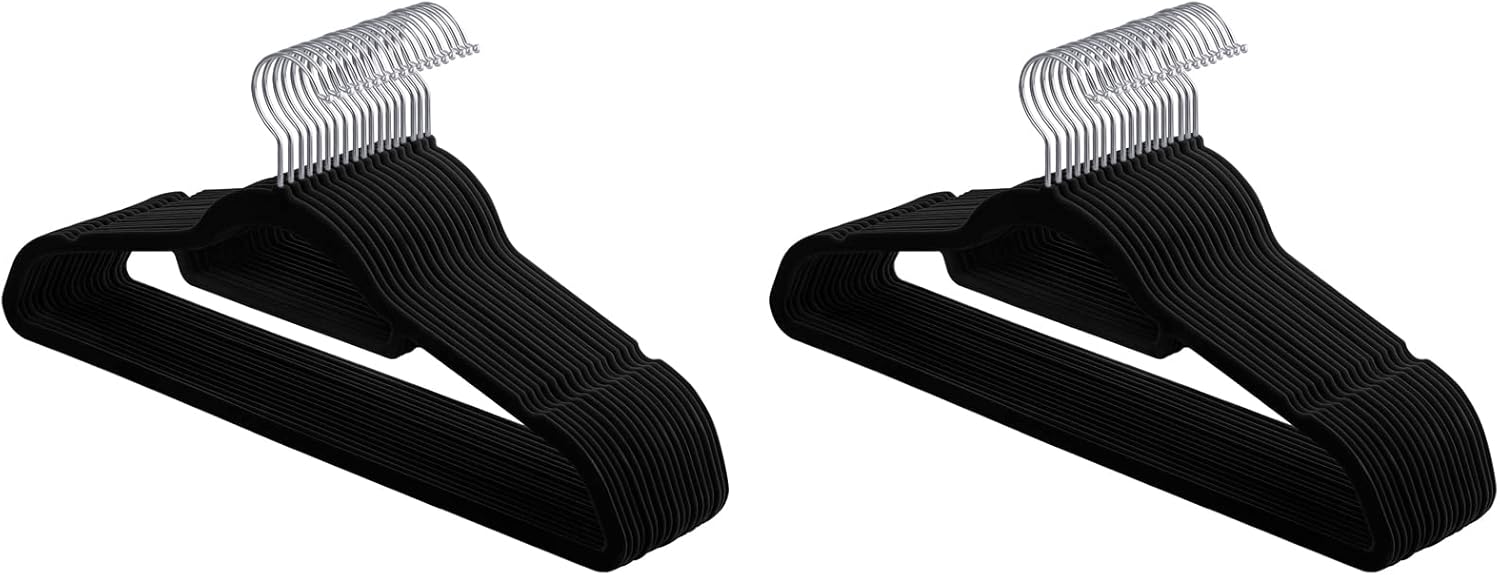 Set di 40 Grucce Vellutate Antiscivolo, Spessore 0,6 cm, Gancio Girevole 360°, 45 cm, per Abiti, Nero | Leroy Merlin