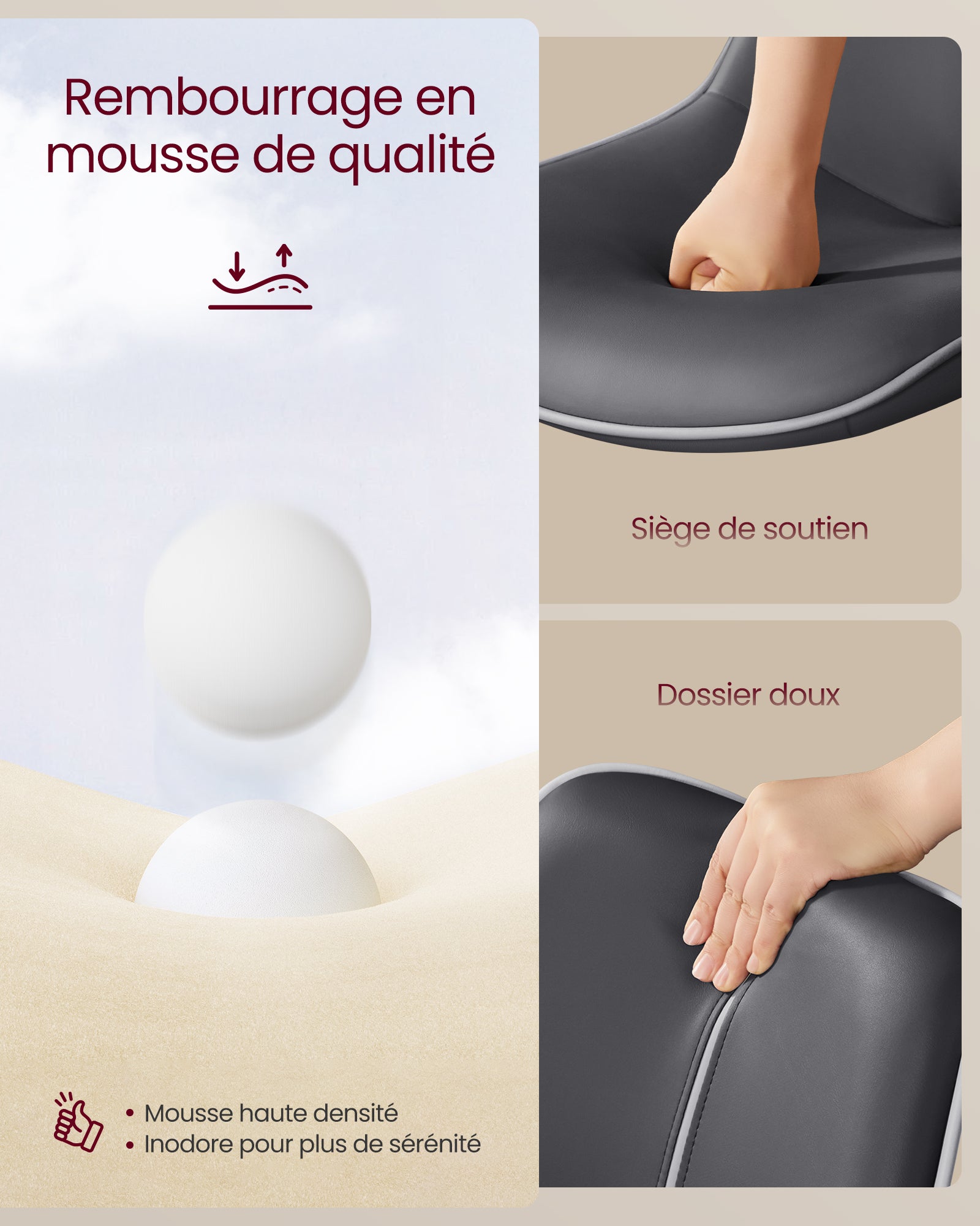 Lot de 2 Tabourets de Bar,Pivotants, Réglables en Hauteur, Dossier Ergonomique,PU, Base Métallique, Modernes, pour Îlot de Cuisine, Bar, Noir d'Encre - 6