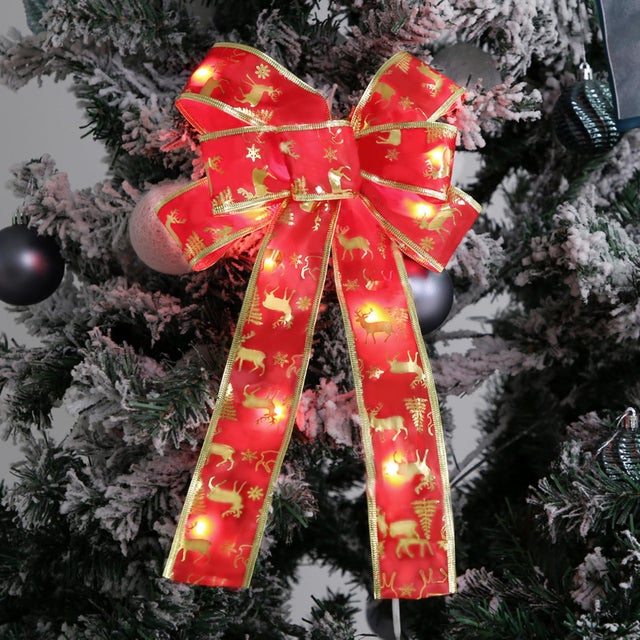 Guirlande Noël LARDUX 10m - Nœuds Rouges Brillants - Déco Sapin Maison - Vert - 8 Nœuds Inclus
