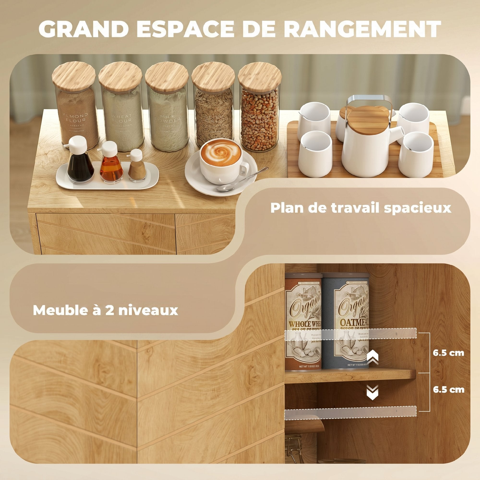 Buffet 3 puertas para comedor y cocina, material MDF con pies de madera ...