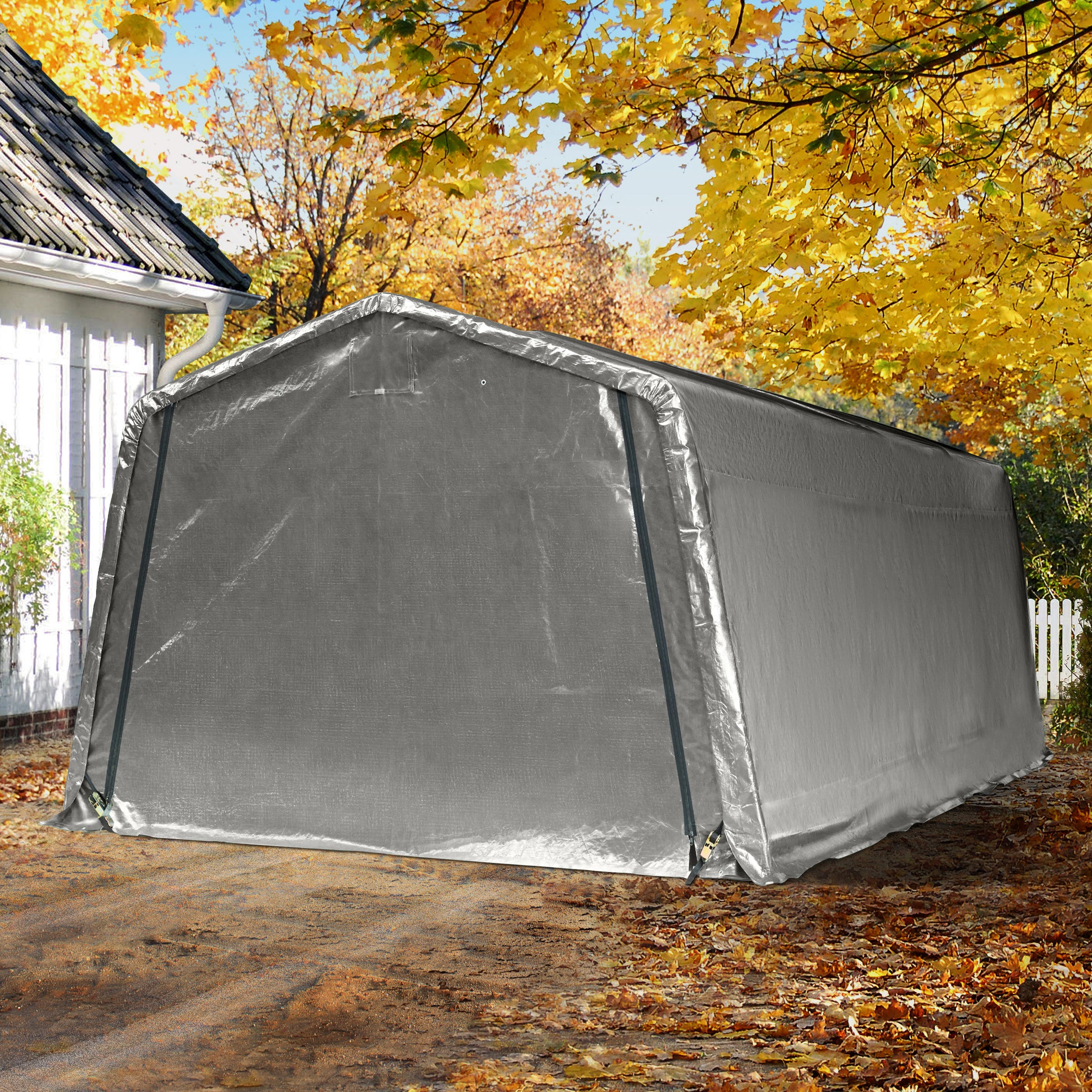 TOOLPORT Abri/Tente Garage Premium 3,3x6,2 m pour Voiture et Bateau - Toile PE 600 N imperméable gris - 2