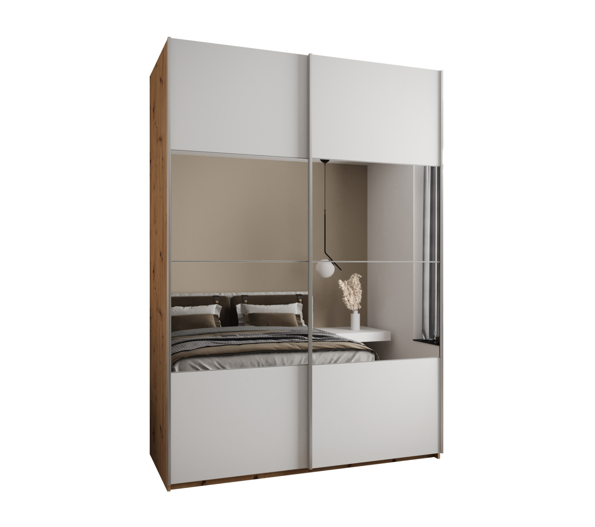 Szafa przesuwna wysoka Lux 4 180 x 64 x 245,5 cm artisan + biały + u. srebrny - Abiks Meble