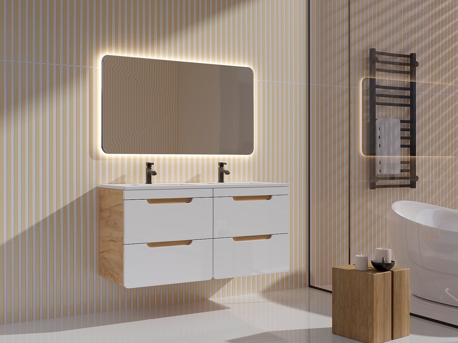 Szafka pod umywalkę wisząca naturalny i biały - 120 cm - ARUBA