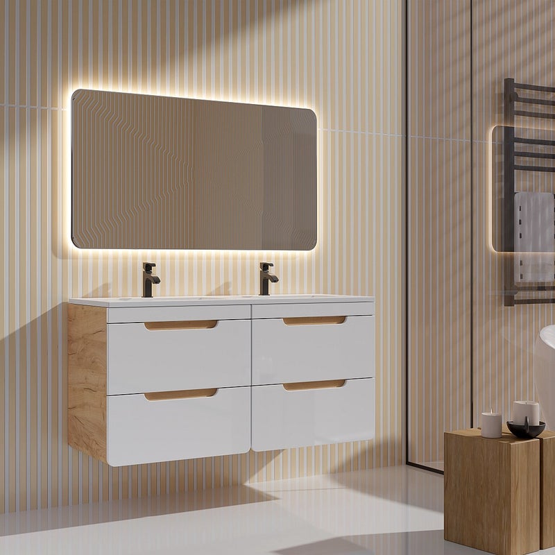 Szafka pod umywalkę wisząca naturalny i biały - 120 cm - ARUBA