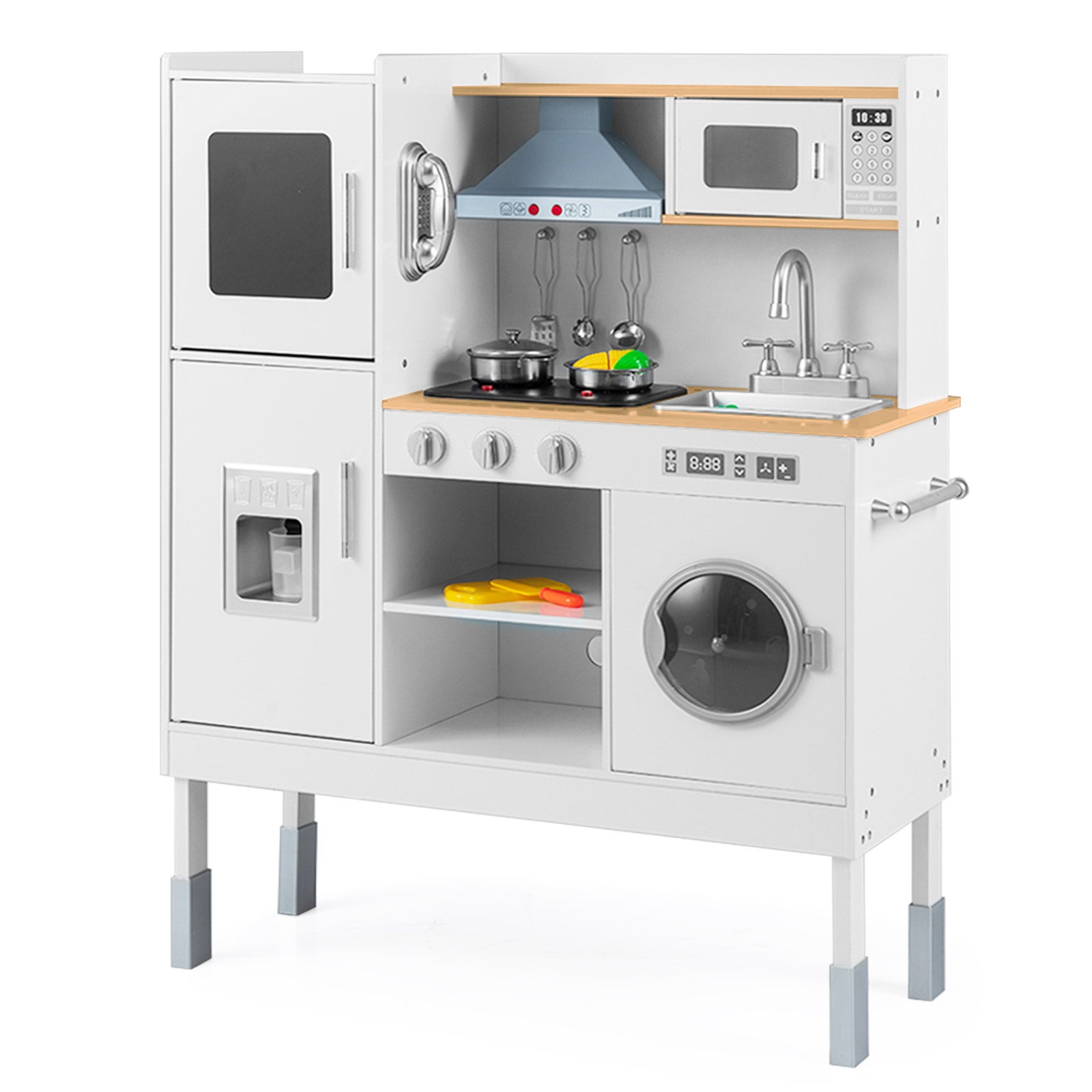 COSTWAY Cuisine Jouet Évolutive Avec 16 Accessoires, Sons Et Lumières, Hauteur Réglable – Cadeau Idéal Pour Enfants Dès 3 Ans