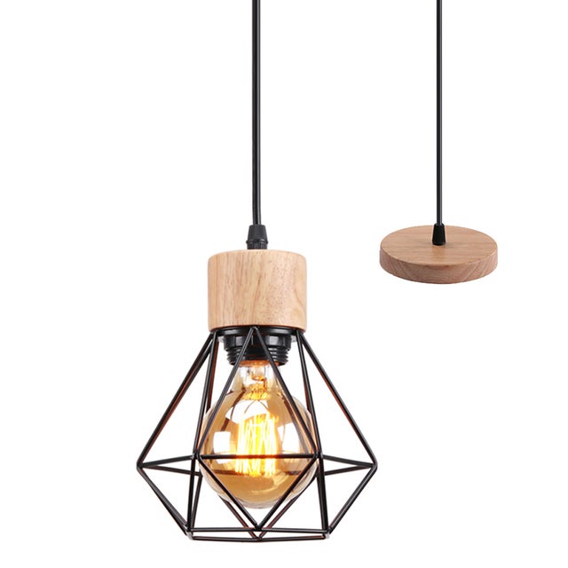Lustre Suspension Industriel Vintage Interieur, Lampe de Plafond Douille E27 Cage Diamant Rétro pour Salon Chambre Cuisine Restaurant, E27 Noir