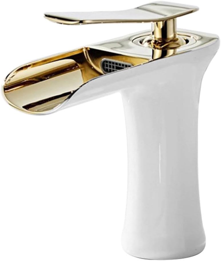 Bateria łazienkowa z ciepłą i zimną wodą, biała bateria wodospadowa, bateria umywalkowa wodospadowa, z wężem doprowadzającym wodę