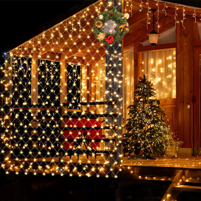 3x2M Filet Lumineux Solaire Blanc chaud Chaîne lumineuse avec 8 modes Rideau lumineux de Noël intérieur extérieur - 9