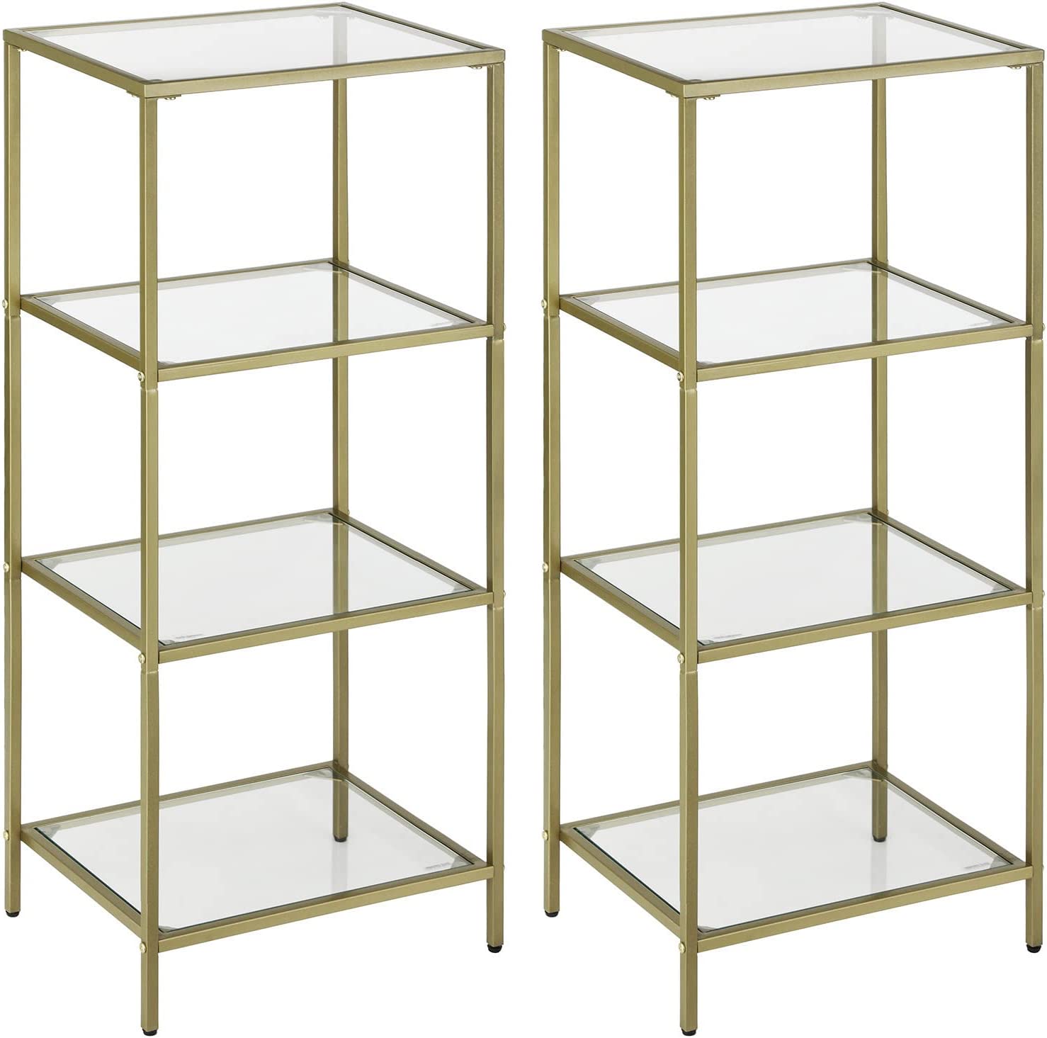VASAGLE Étagère 5 Niveaux Verre Trempé Dorée – Présentoir Élégant Salon, Bureau Ou Salle De Bain, Charge 10 Kg/Niveau
