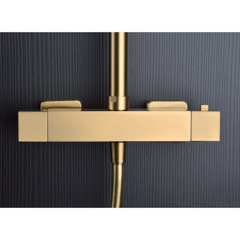Colonne de Douche avec Mitigeur Thermostatique | Pommeau Carré en Acier Inox S.304 20x20 cm | Extraplat Anticalcaire Finition Or Brossé - 3