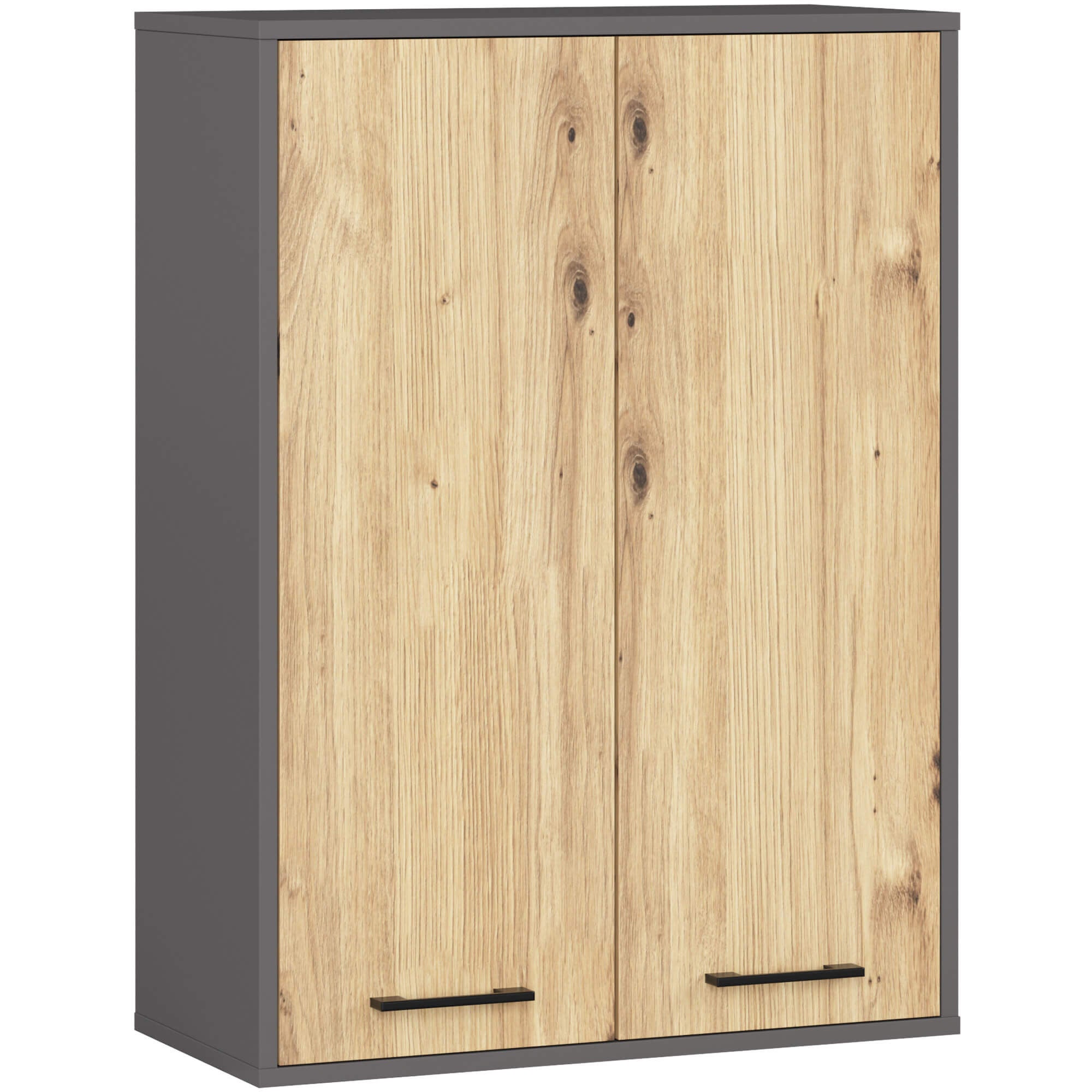 Szafka łazienkowa wisząca AKORD FIN Grafit Szary, Dąb Artisan 64 cm 2 drzwi 64x30x94 cm