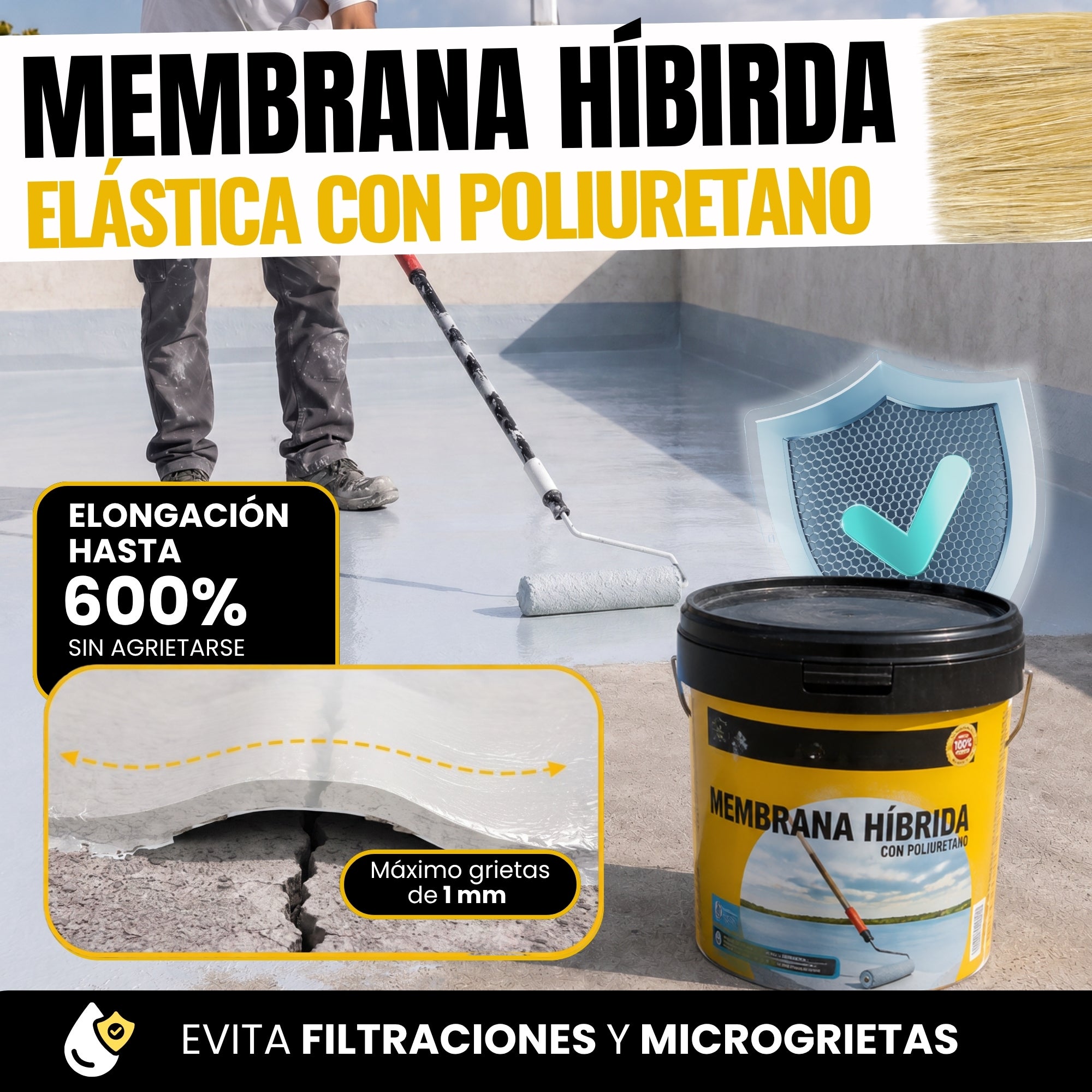 (Transparente, 14L) Revestimento Impermeabilizante Híbrido Poliuretano | Tinta Impermeável para Terraços, Telhados e Exteriores | Contra Fugas - 3