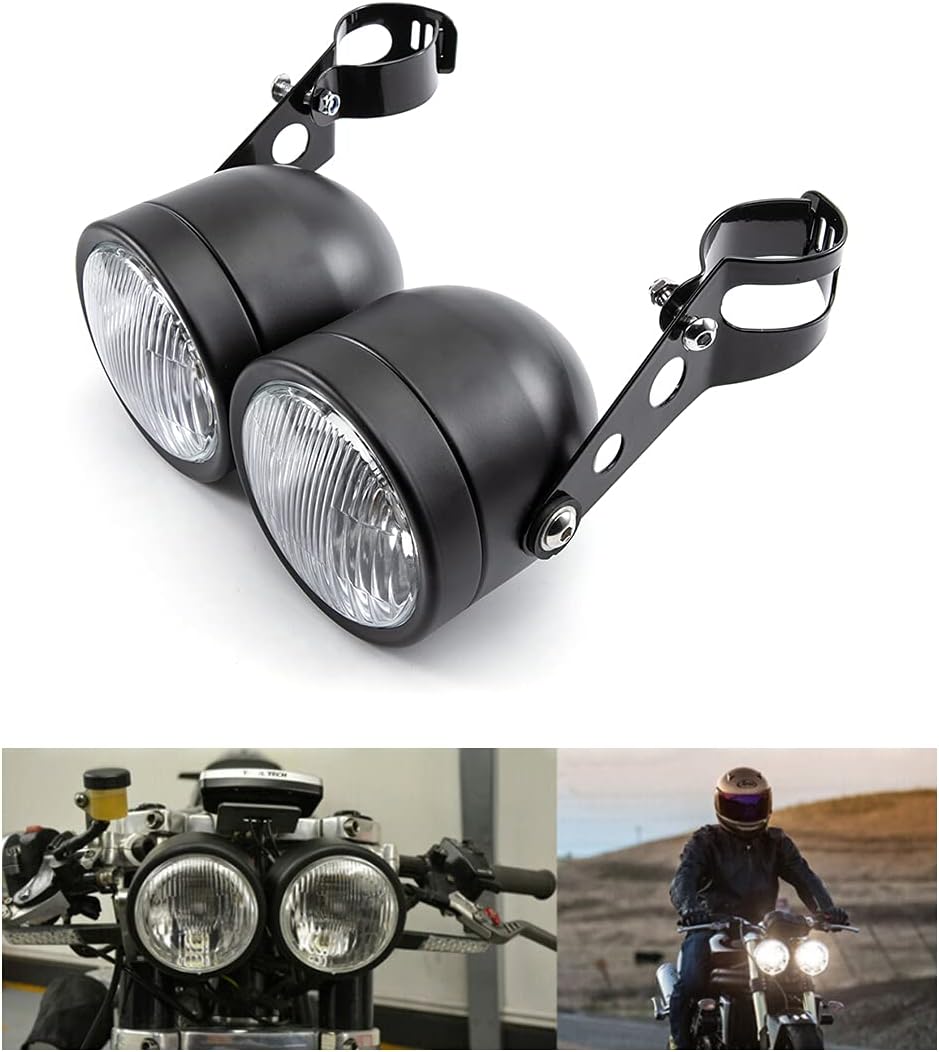 Podwójne reflektory motocyklowe przednie ze wspornikiem do Bobber Chopper Cafe Racer
