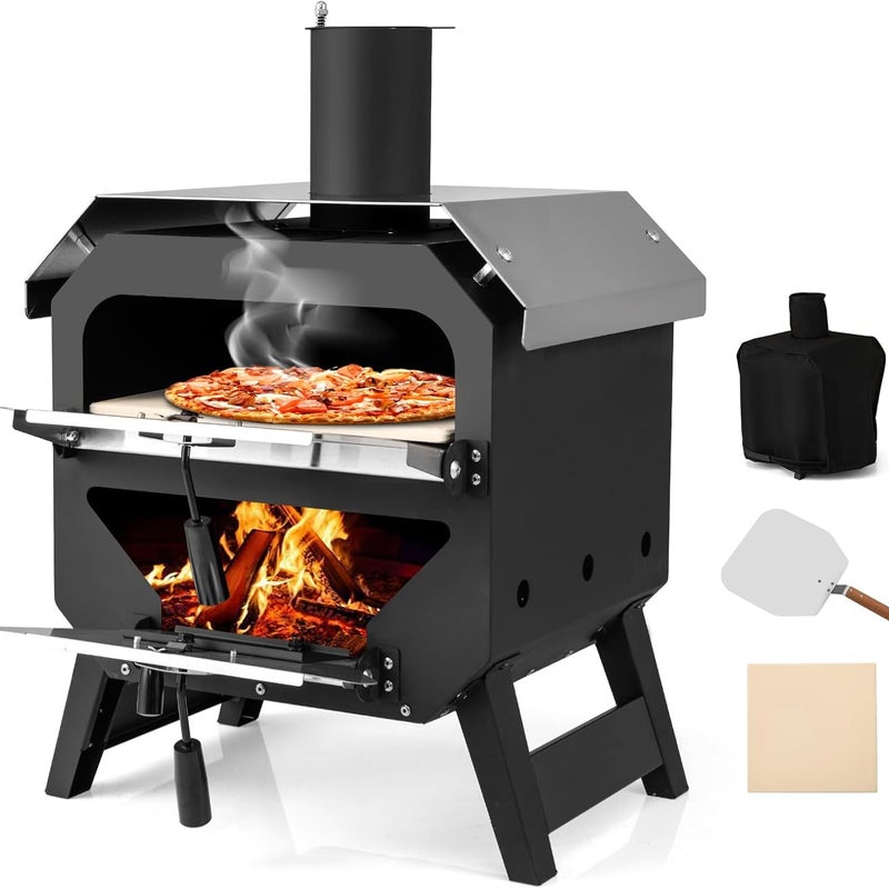 Piec do Pizzy na Drewno z Kamieniem do Pieczenia, Łopatką, Stalowym Dachem Chroniącym przed Poparzeniem, Maksymalną Temperaturą 510°C do Przenoszenia