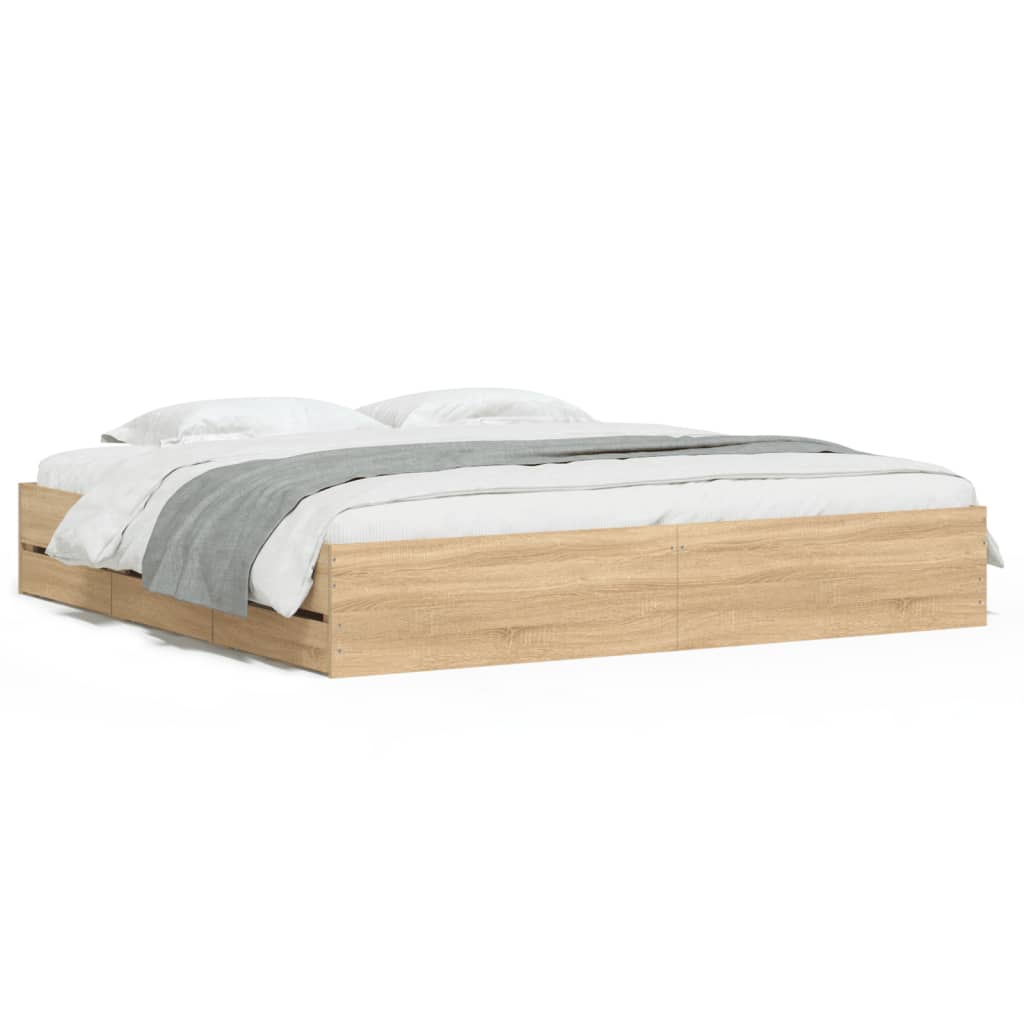 Letto con cassetti, legno ingegnerizzato rovere Sonoma, 180x200 cm ...