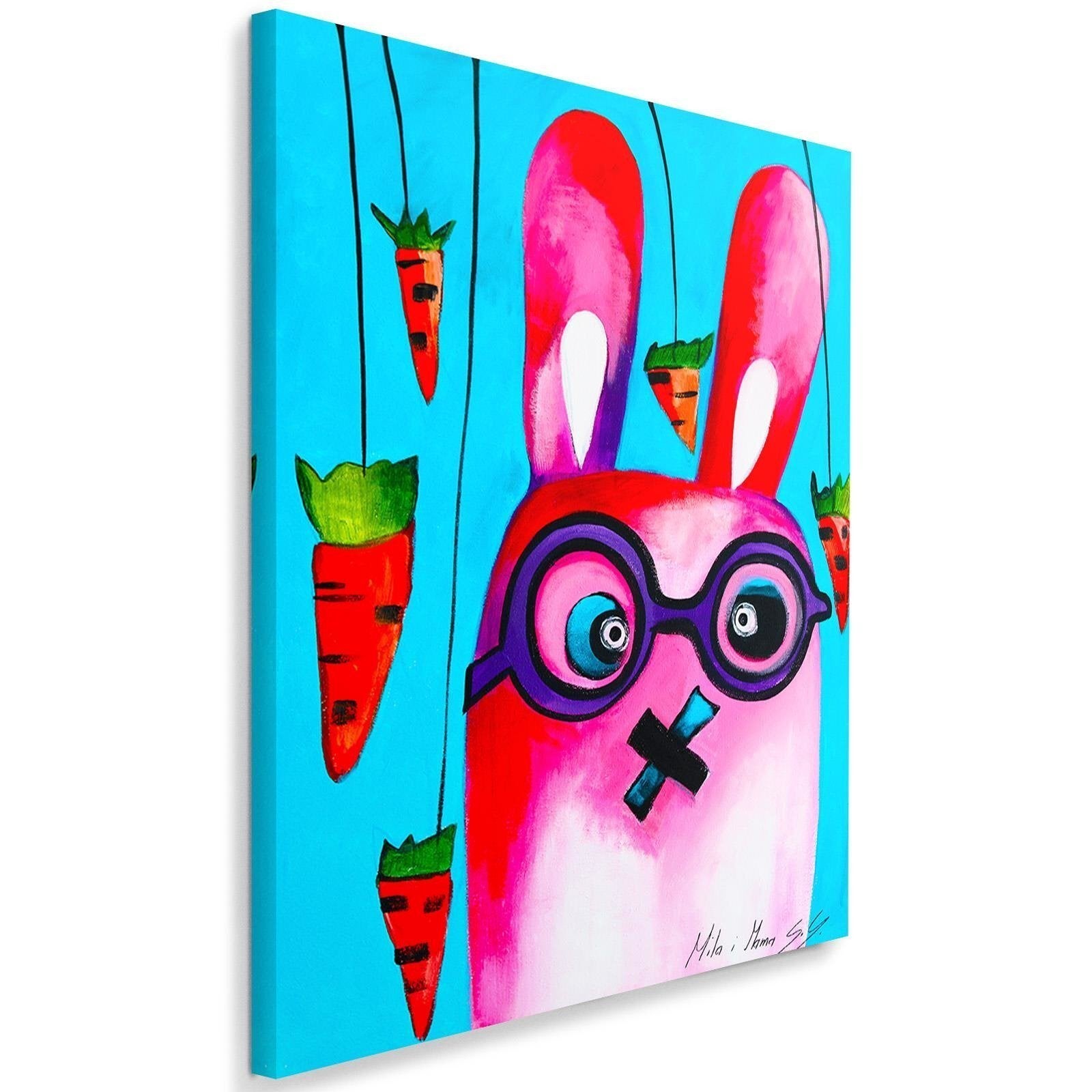 Obraz na płótnie, Różowy króliczek w okularach 40x60