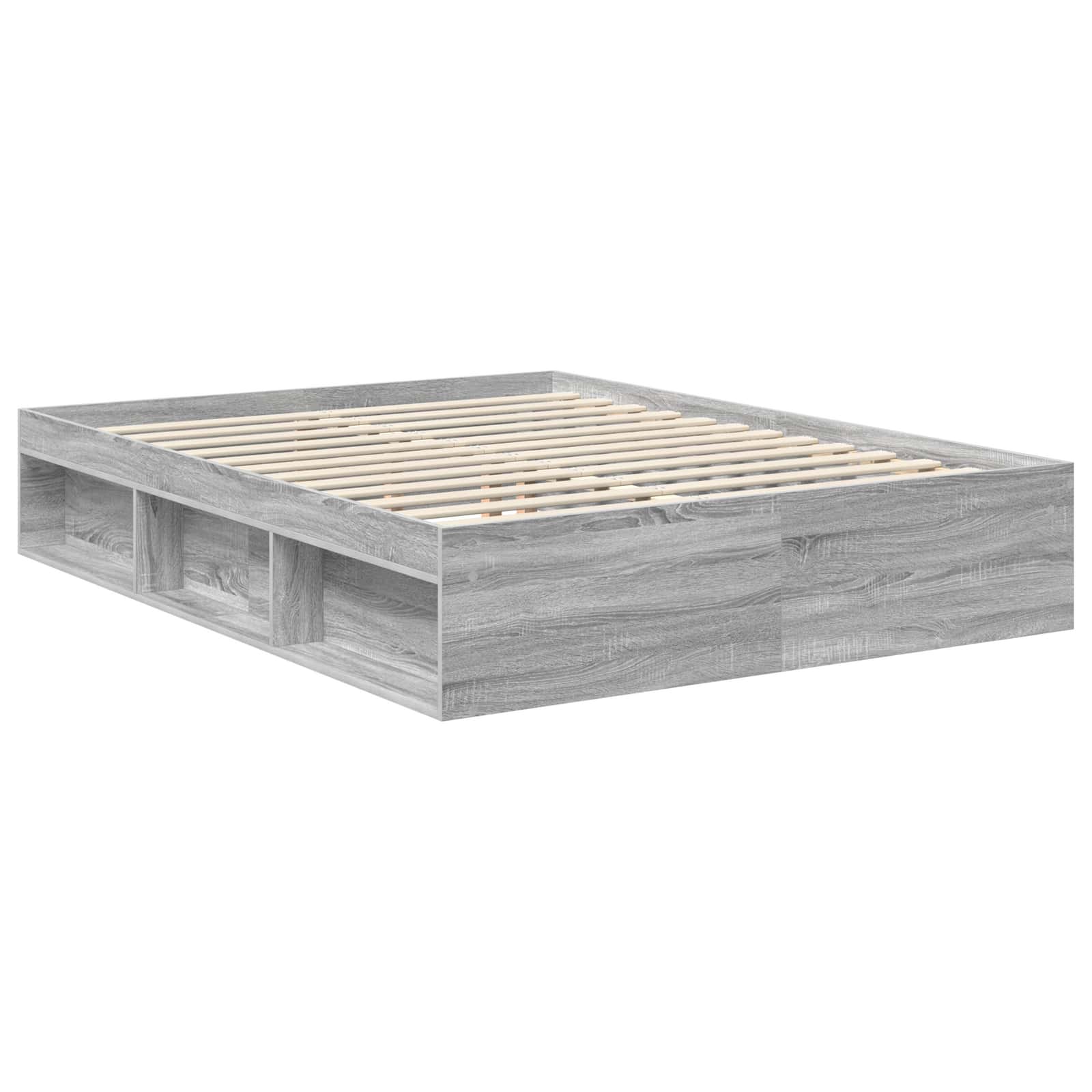 Cadre de lit gris en bois de pin massif pour la chambre, 150 × 200 cm - 5