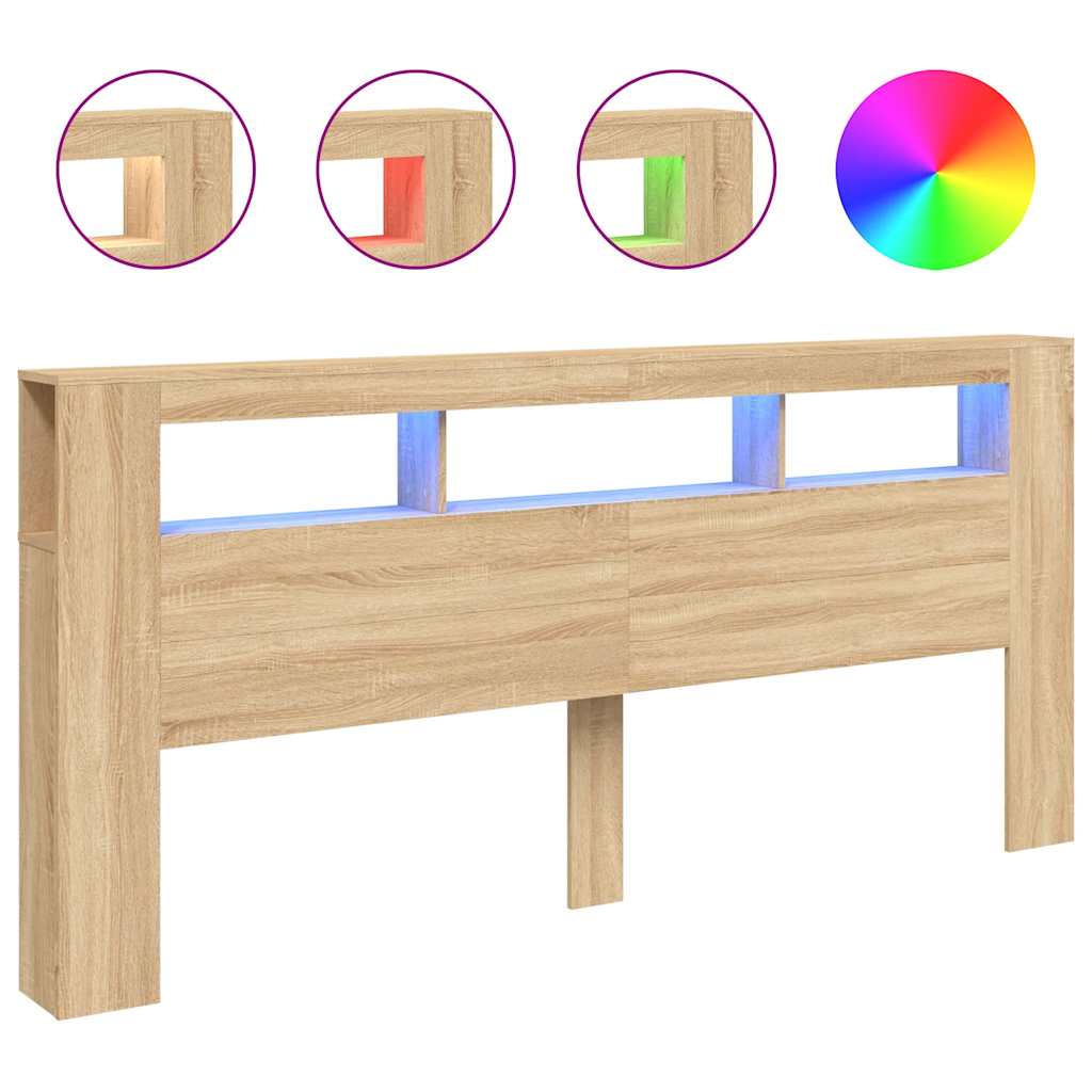 Cabecero LED madera ingeniería roble 220x18,5x103,5 cm - 2