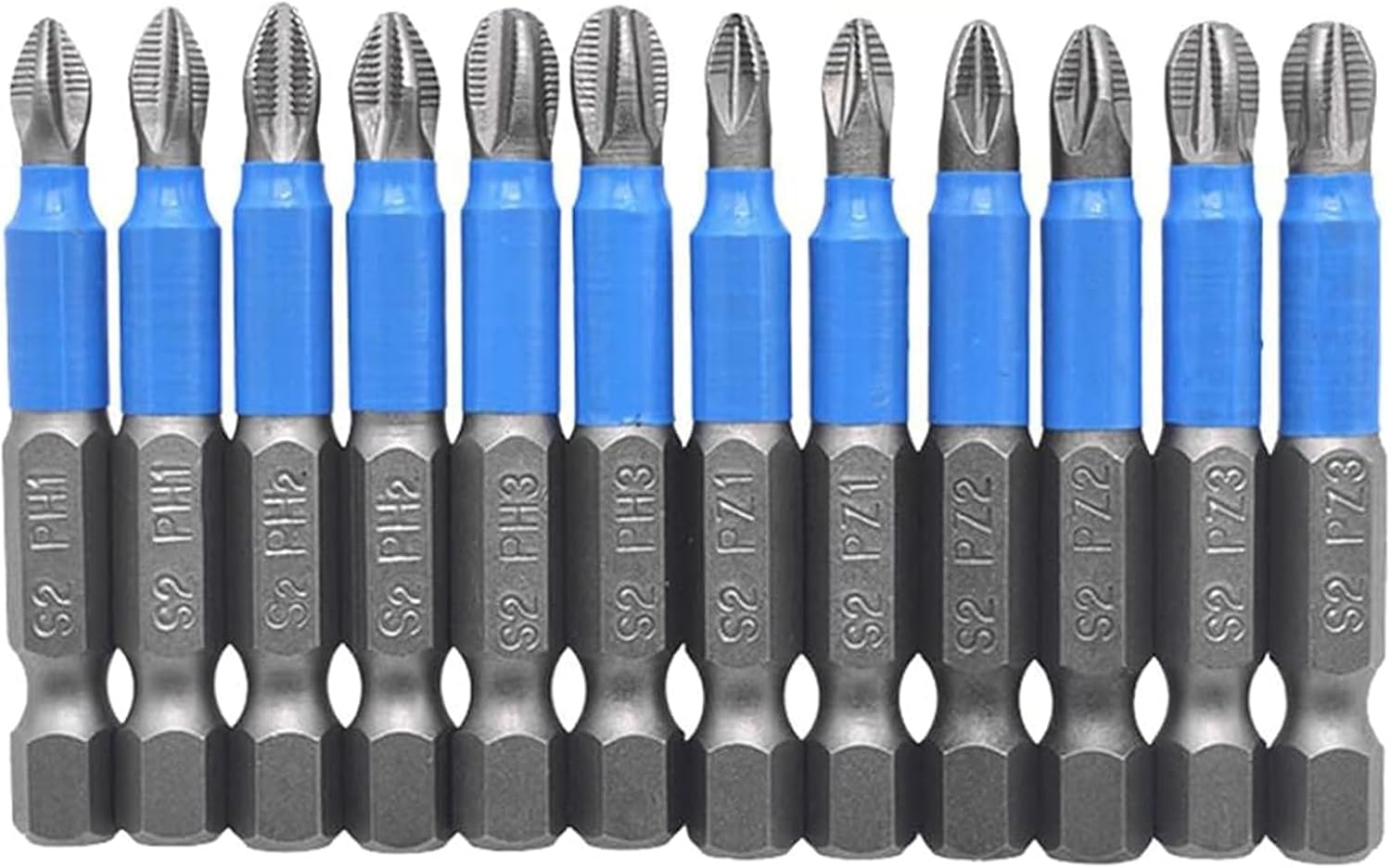 Magnetyczne końcówki do wkrętaków krzyżakowych 1/4" PZ1 PZ2 PZ3 PH1 PH2 PH2, 12 sztuk x 50 mm