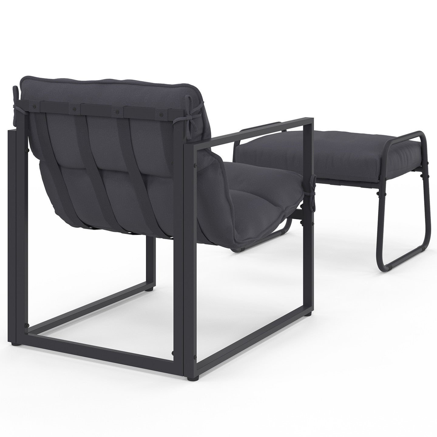 Lot de 2 fauteuils de jardin MARCO avec repose pieds gris coussin gris anthracite - 5