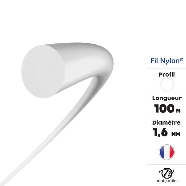Fil nylon 1,6 mm x 100 m Rond Blanc Blister par 2 - 3