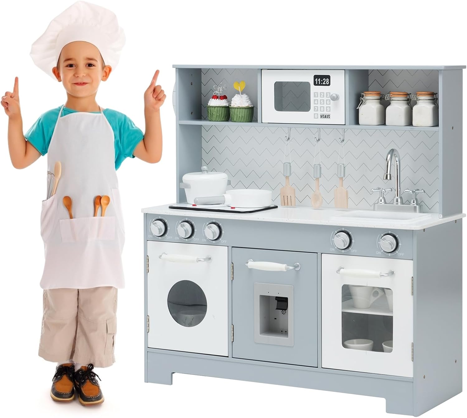 Cuisine De Jeu Pour Enfants AIYAPLAY Avec Lumières Et Sons - Cuisinière, évier à Eau, Frigo, Micro-ondes - Pour 3 à 8 Ans - Dimensions 80x30x101 Cm - 3