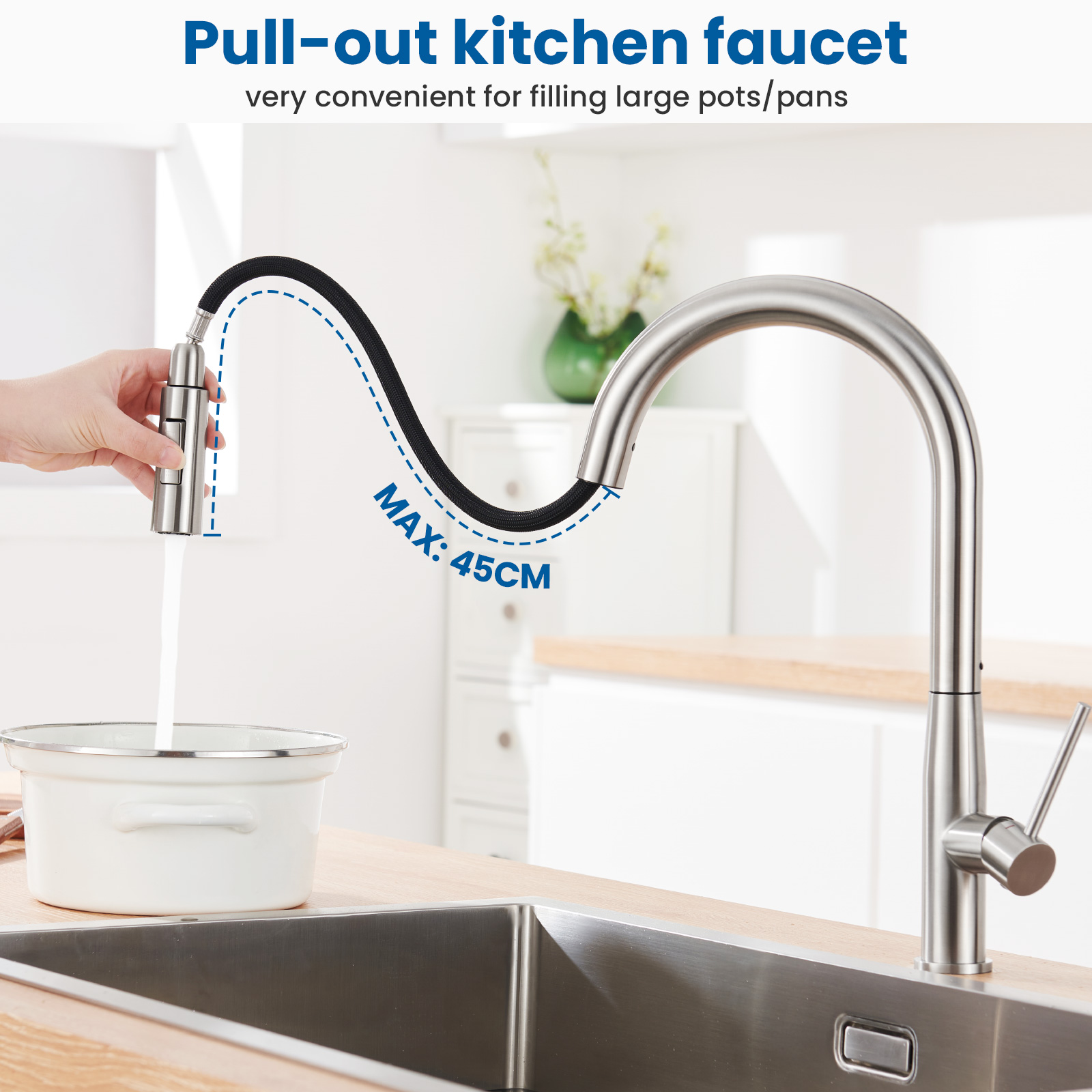 CECIPA Max Mitigeur de Cuisine avec Douchette Extractible - Robinet d'évier de Cuisine extractible en Acier Inoxydable Brossé - 2