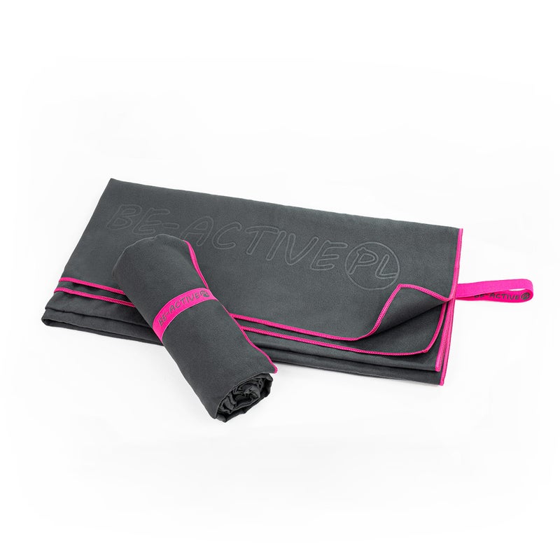 Ręcznik szybkoschnący z mikrofibry 180x100 cm, ręcznik kąpielowy, szaro-różowy Be-active.pl