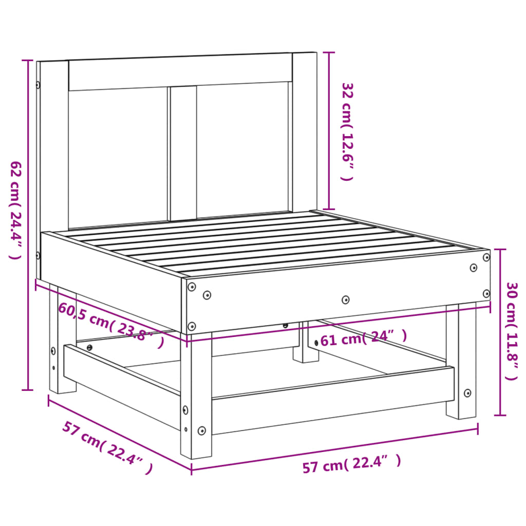 Canapé central de jardin，Canapé d'extérieur，Sofa de jardin bois de pin massif CFW598526 - 7
