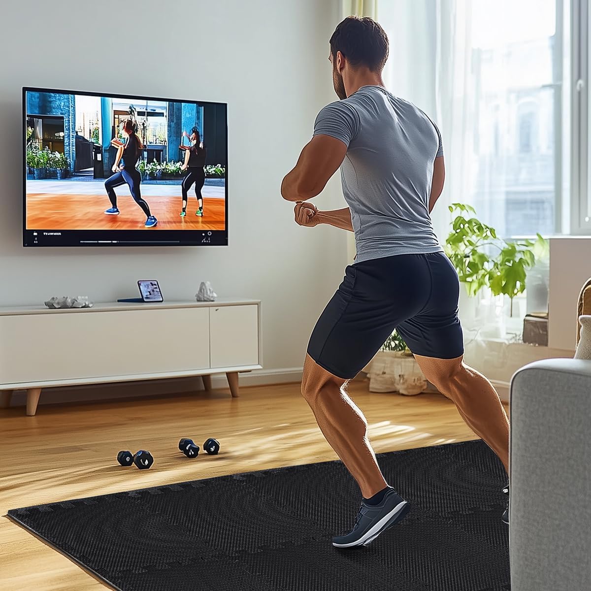 Tapis de puzzle 18 pièces pour sols, tapis de protection de sol en caoutchouc mousse pour machines de sport, tapis puzzle, 30 x 30 x 1 cm - 9