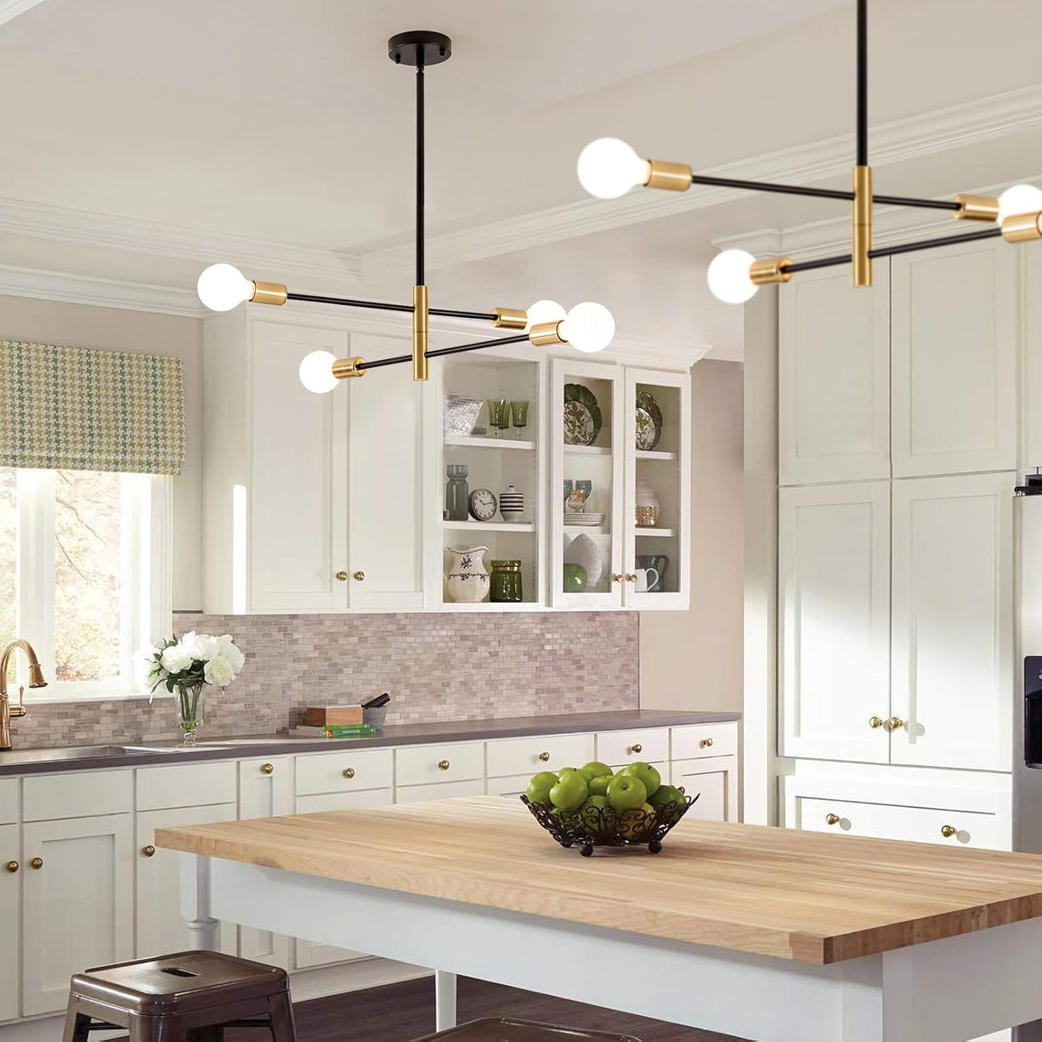 Żyrandol Sputnik w stylu retro, lampa wisząca 4-punktowa, lampa sufitowa w stylu industrial, nowoczesny żyrandol, białe światło (z żarówkami) - 8