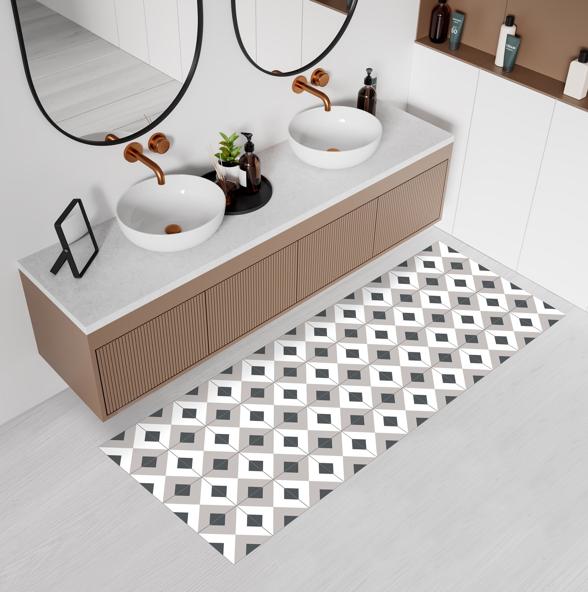 Dywan winylowy Pascal 66x150 cm - antypoślizgowy dywan z PVC do kuchni lub salonu, zmywalny, w geometrycznym stylu