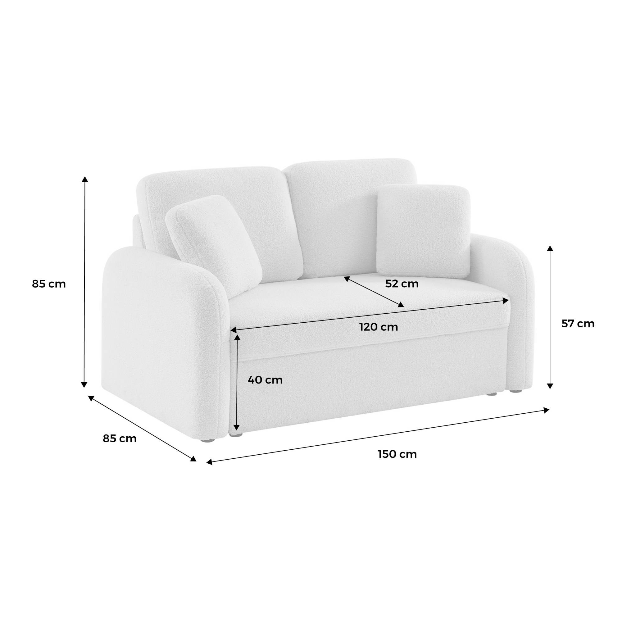Canapé 2 places cosy rond. tissu bouclettes crème. Milano. L 150 x P 85 x H 85cm - 7