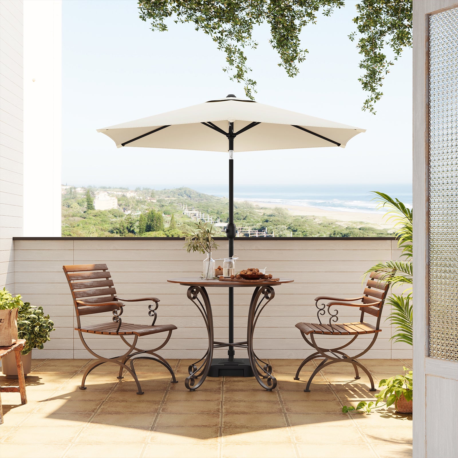 WOLTU Parasol de Jardin, 270cm, Parasol Inclinable avec Manivelle, pour Jardin/Balcon/Terrasse/Plage/Marché, Tissu Anti-UV 180g/m², Beige - 2