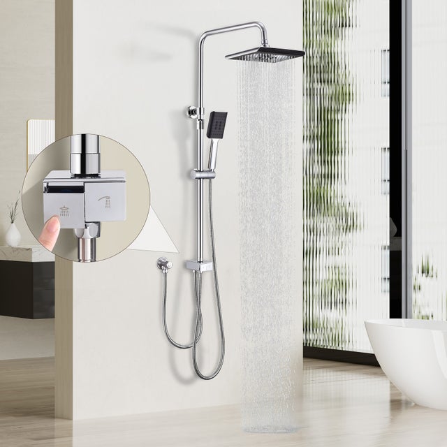 Colonna Doccia Senza Miscelatore, Deviatore a Pulsante Piano, Soffione Quadrato, Doccetta Autopulente, Sistema Doccia