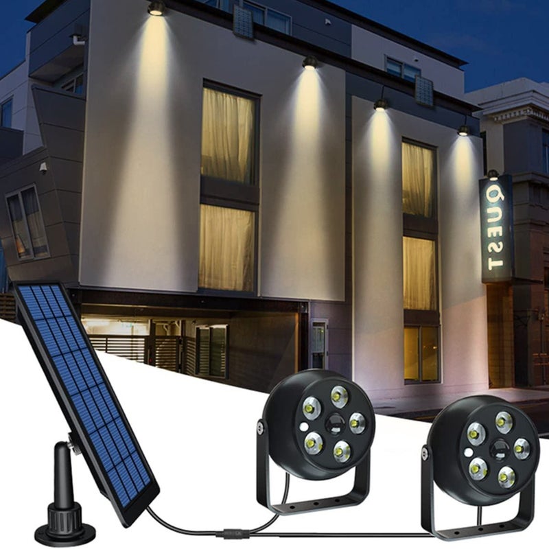 Zewnętrzne reflektory solarne z czujnikiem ruchu, 2-w-1 energooszczędny spot LED solarny, automatyczne włączanie/wyłączanie z podwójną głowicą